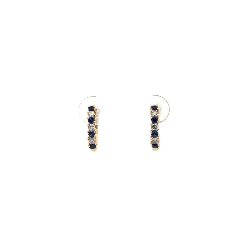 Anneaux en or jaune 14 carats avec 15 points de diamants au total, saphir