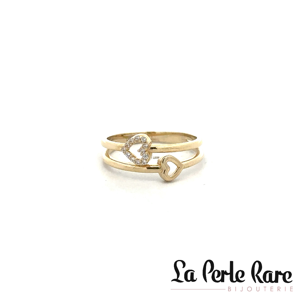Bague coeurs, or jaune 10 carats, zircons incolores - RAZ-4152-J - Exclusivités