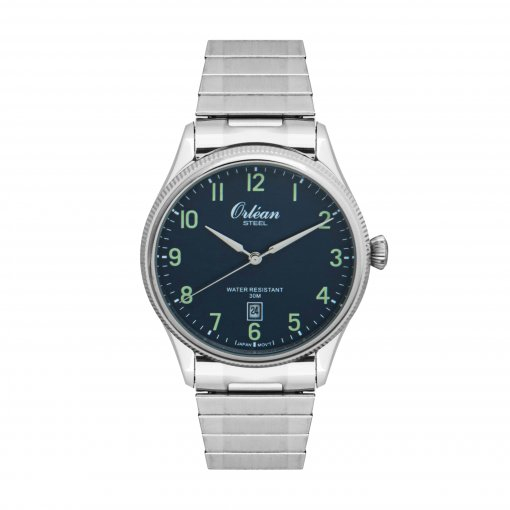 Montre extensible, acier inoxydable, fond bleu - ME3533 - Orlean