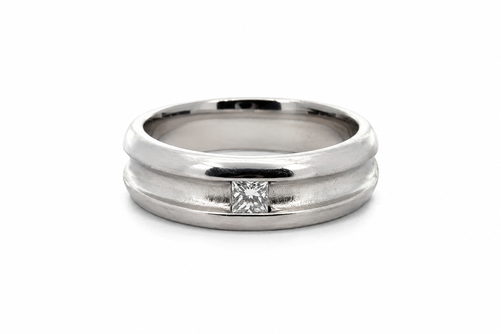 Jonc, or blanc 10 carats, 12 points de diamant