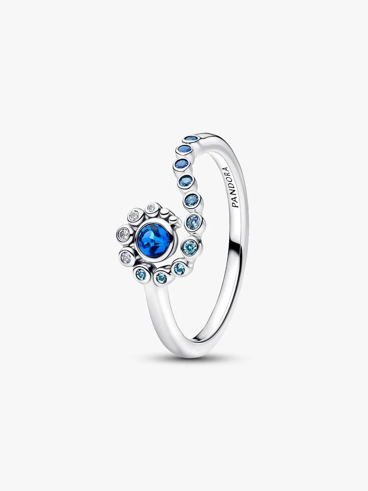 Bague Disney, vague de l'océan de Moana, argent, cristaux bleus, zircons incolores
