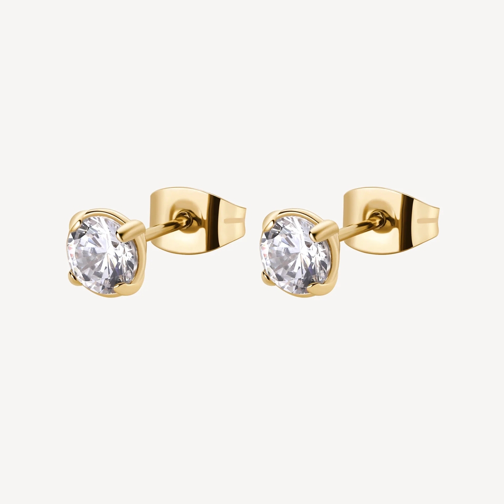 Boucles d'oreilles fixes Desideri, acier inoxydable doré, zircons incolores
