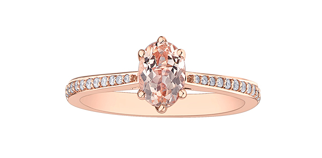 Bague or rose, morganite, 13 pts dia tot Bague or rose, morganite, 13 pts dia tot