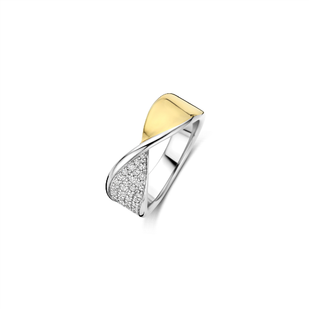 Bague argent 2 tons (blanc et jaune), zircons incolores - 12393ZY-54 - Ti Sento