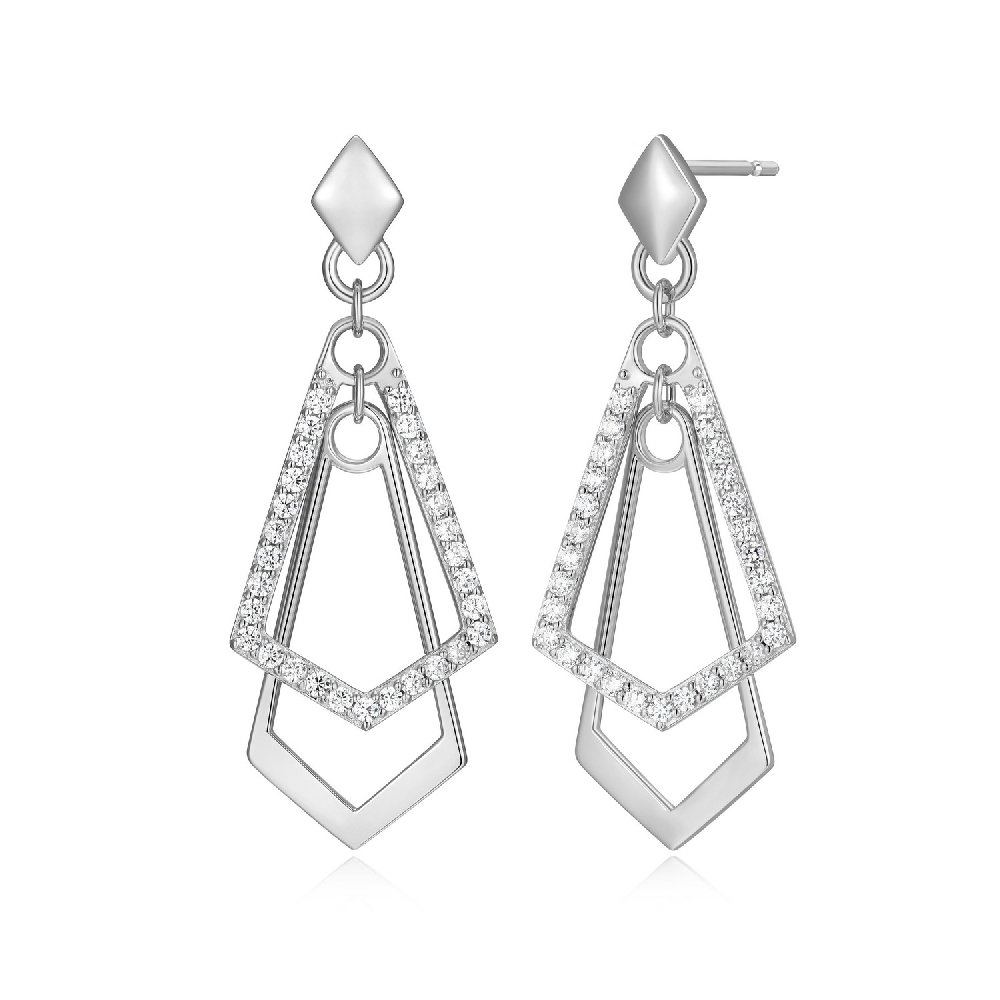 Boucles d'oreilles pendantes argent rhodié, zircons incolores - R2LCTB0058 - Elle