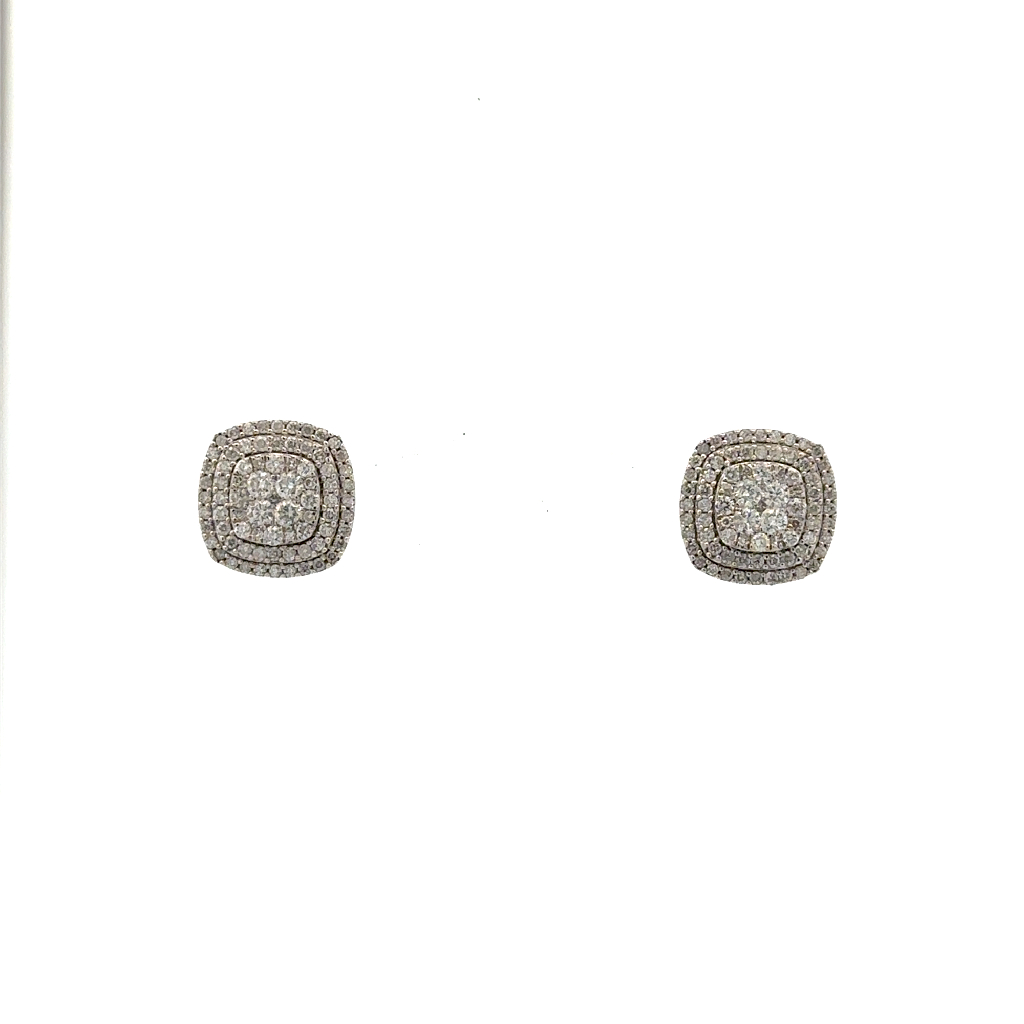 Boucles d'oreilles fixes vissées or blanc 14 carats, 100 points de diamant total - 103292 - Exclusivités