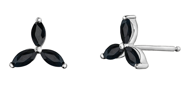 Boucles d'oreilles fixes or blanc 10 carats, saphirs noirs - 20099 - Corona