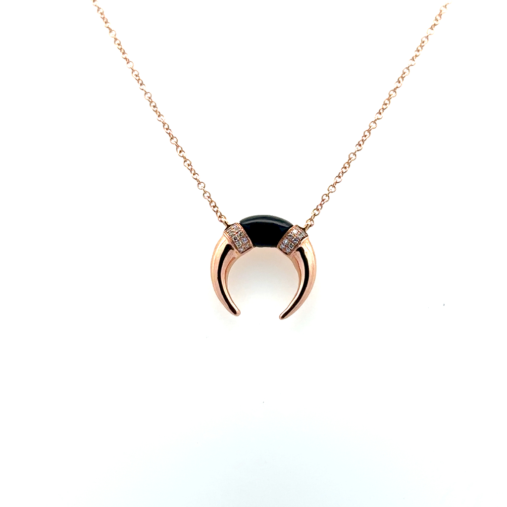 Collier or rose 14 carats, onyx, 5 points de diamant total - 142188-R - Majolie