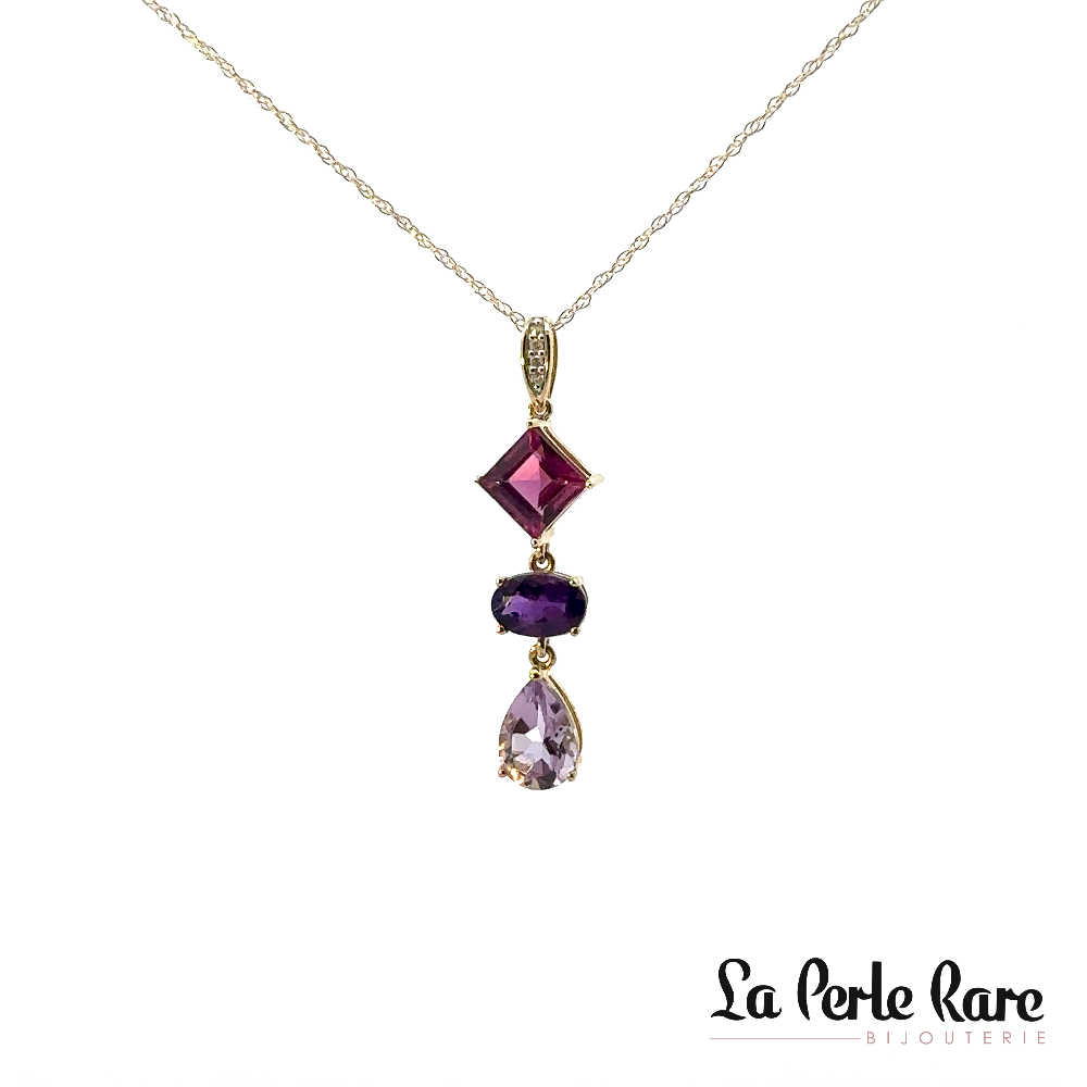 Pendentif or jaune 10 carats, rhodalite, améthyste, diamants - LPR-2528 - Exclusivités