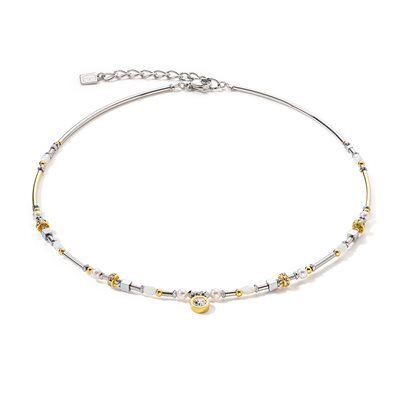 Collier acier 2 tons (blanc/jaune), cristaux Collier acier 2 tons (blanc/jaune), cristaux