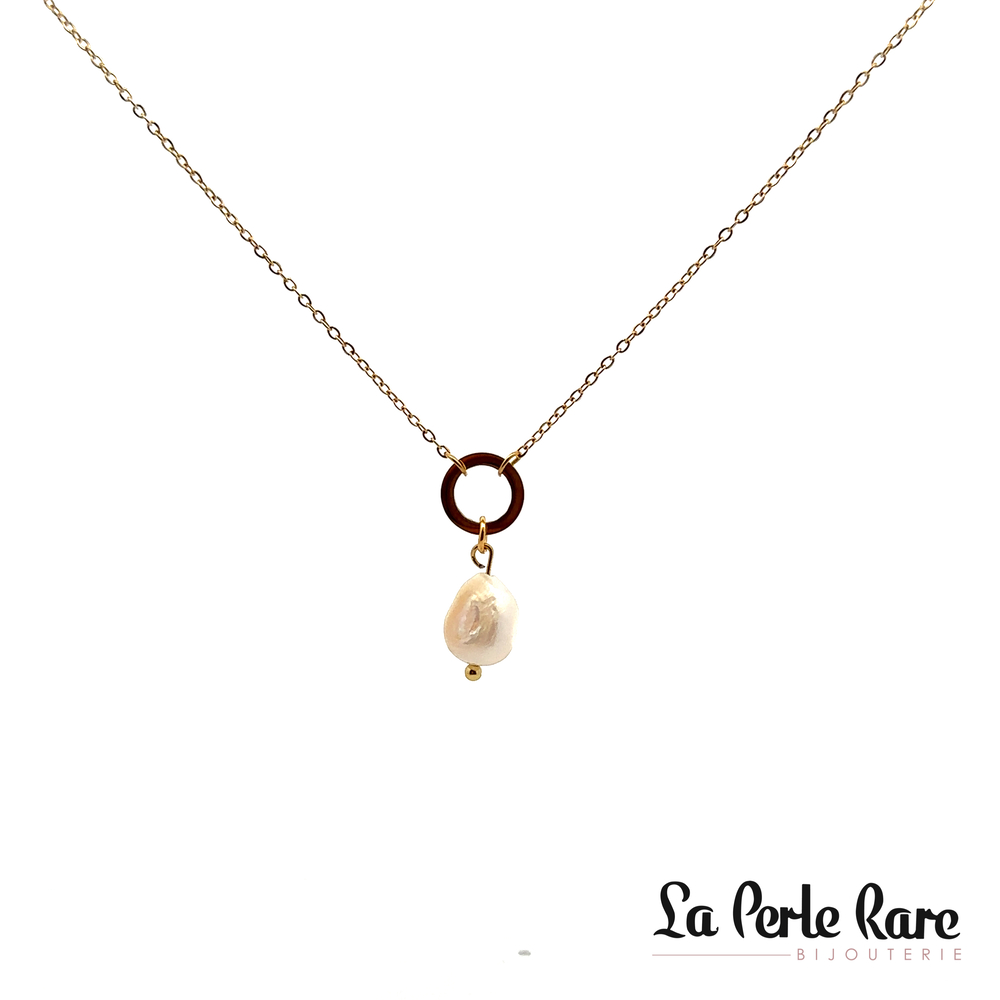 Collier acier doré, perle d'eau douce - CLAUDY - Marine Minelle