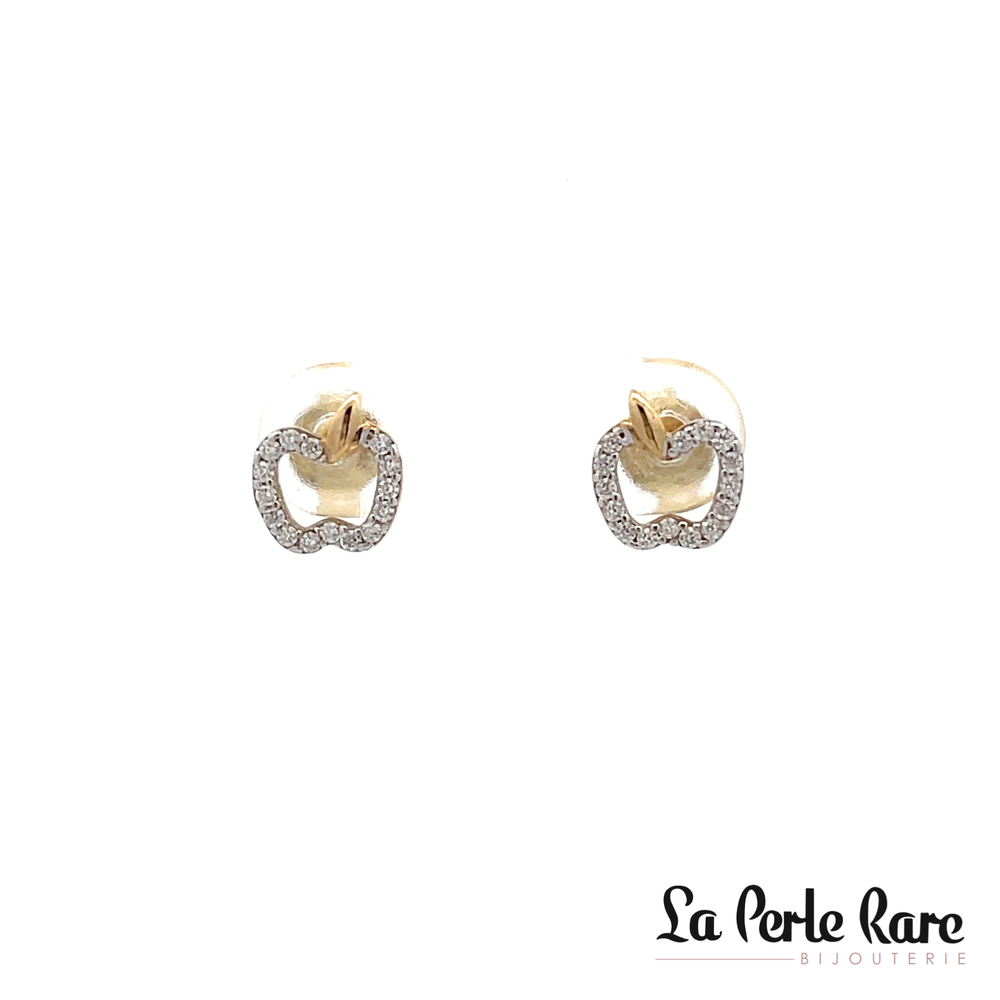 Boucles d'oreilles fixes pommes, or jaune 10 carats, zircons incolores - ETC-354-J - Exclusivités