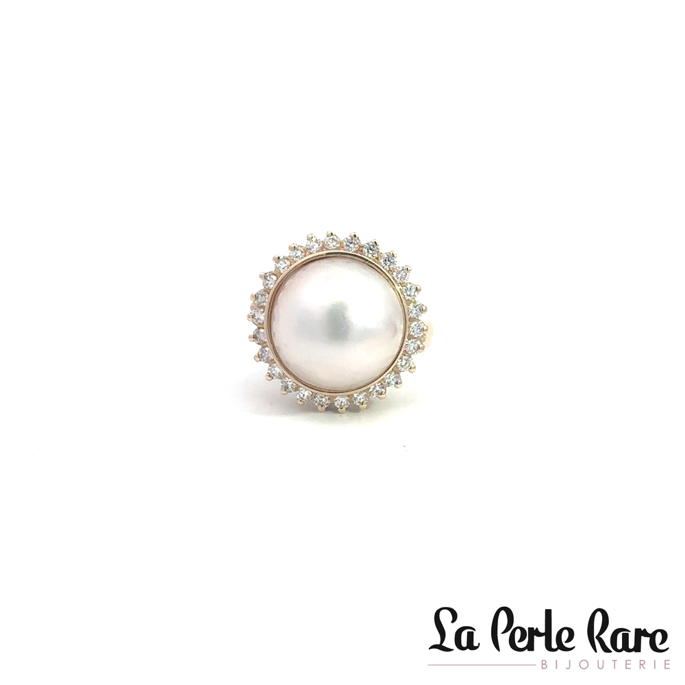 Bague or jaune, perle culture, 52 pts dia tot - 247R8D - Exclusivités