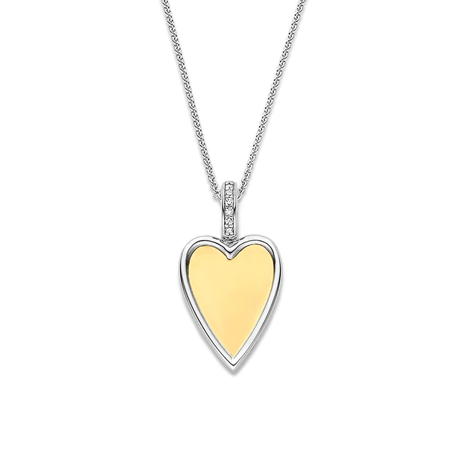 Pendentif coeur, argent 2 tons (blanc et jaune), zircons incolores - 6842ZY - Ti Sento