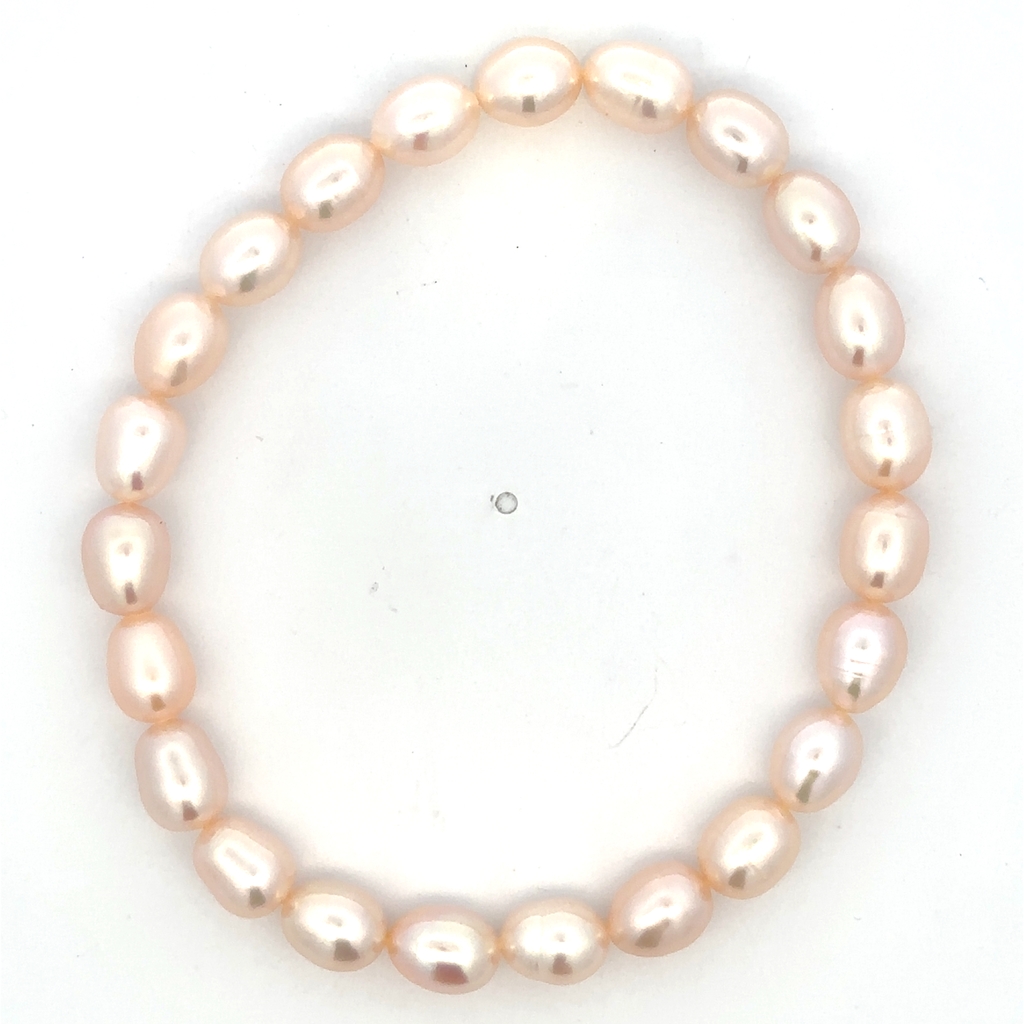 Bracelet extensible, perles de riz beiges 6-7 millimètres - BR-EX-67-BEIGE - Exclusivités