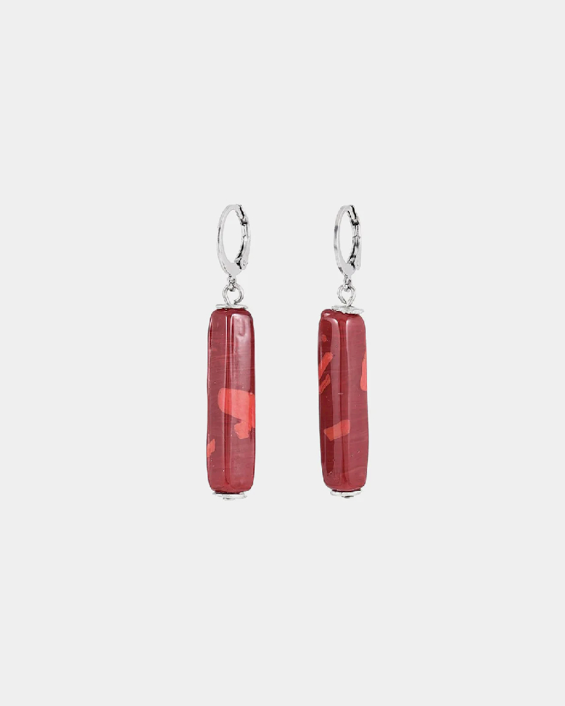 Boucles d'oreilles pendantes acier inoxydable, verre coloré - MIZAR-CERISE - Anne-marie Chagnon