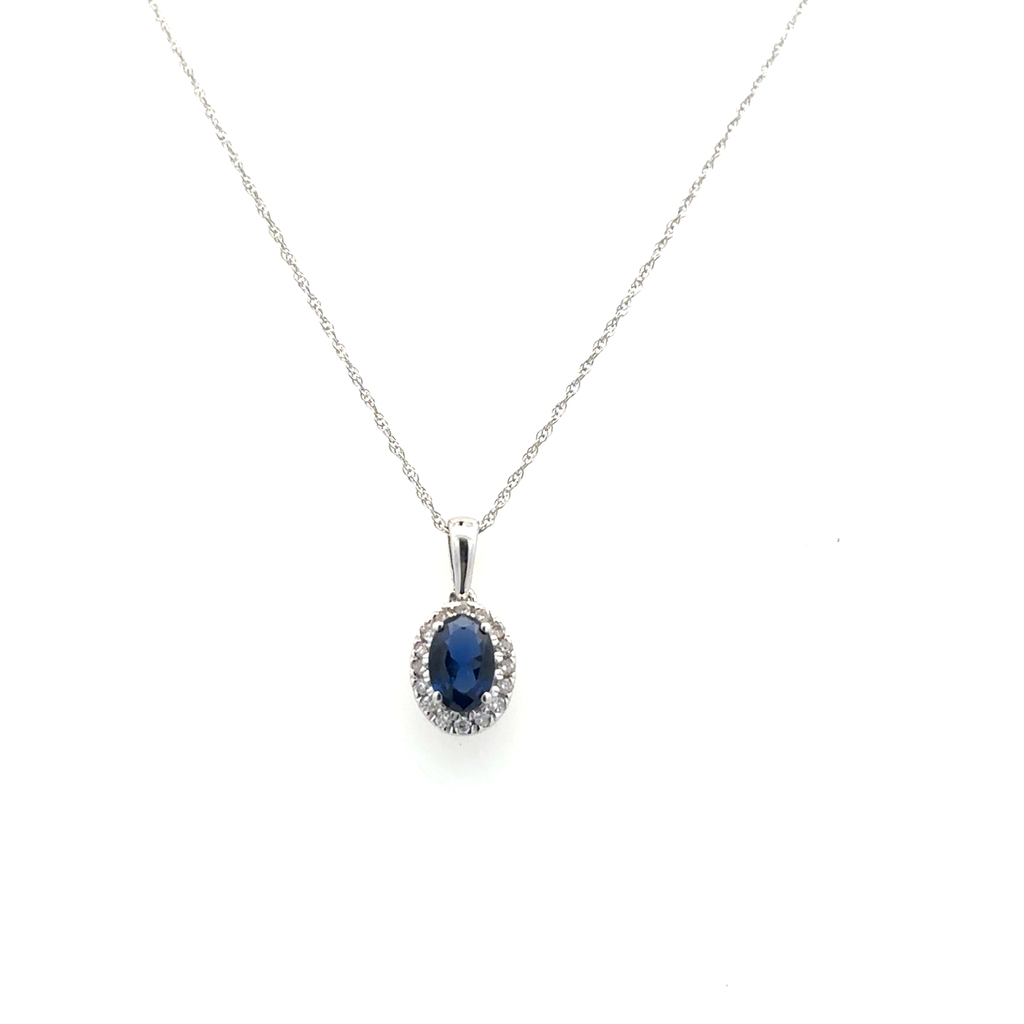 Pendentif or blanc 14 carats, saphir, diamants - SKP43393-SD-B - Exclusivités