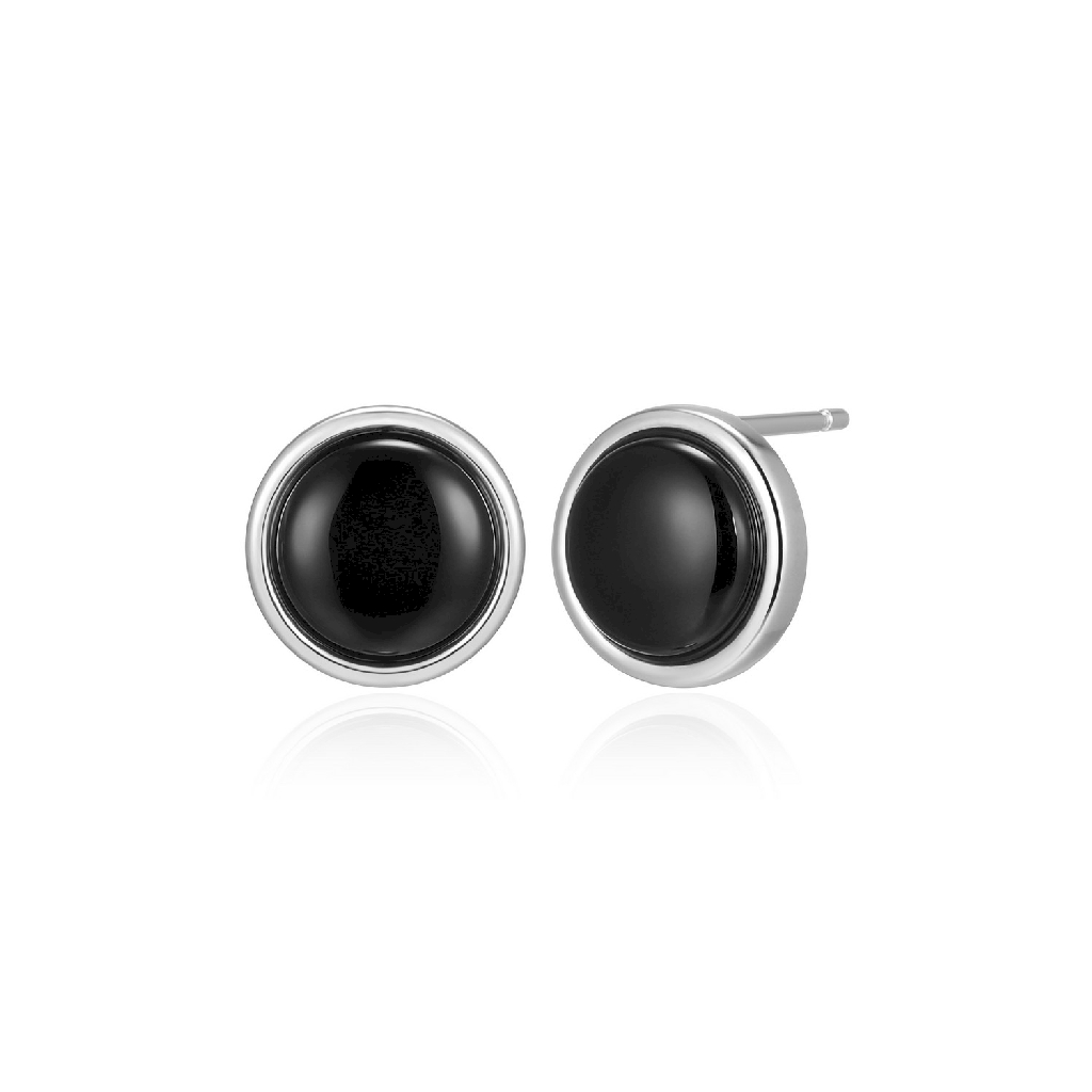 Boucles d'oreilles fixes argent rhodié, agates noire - R2LCV62758 - Elle