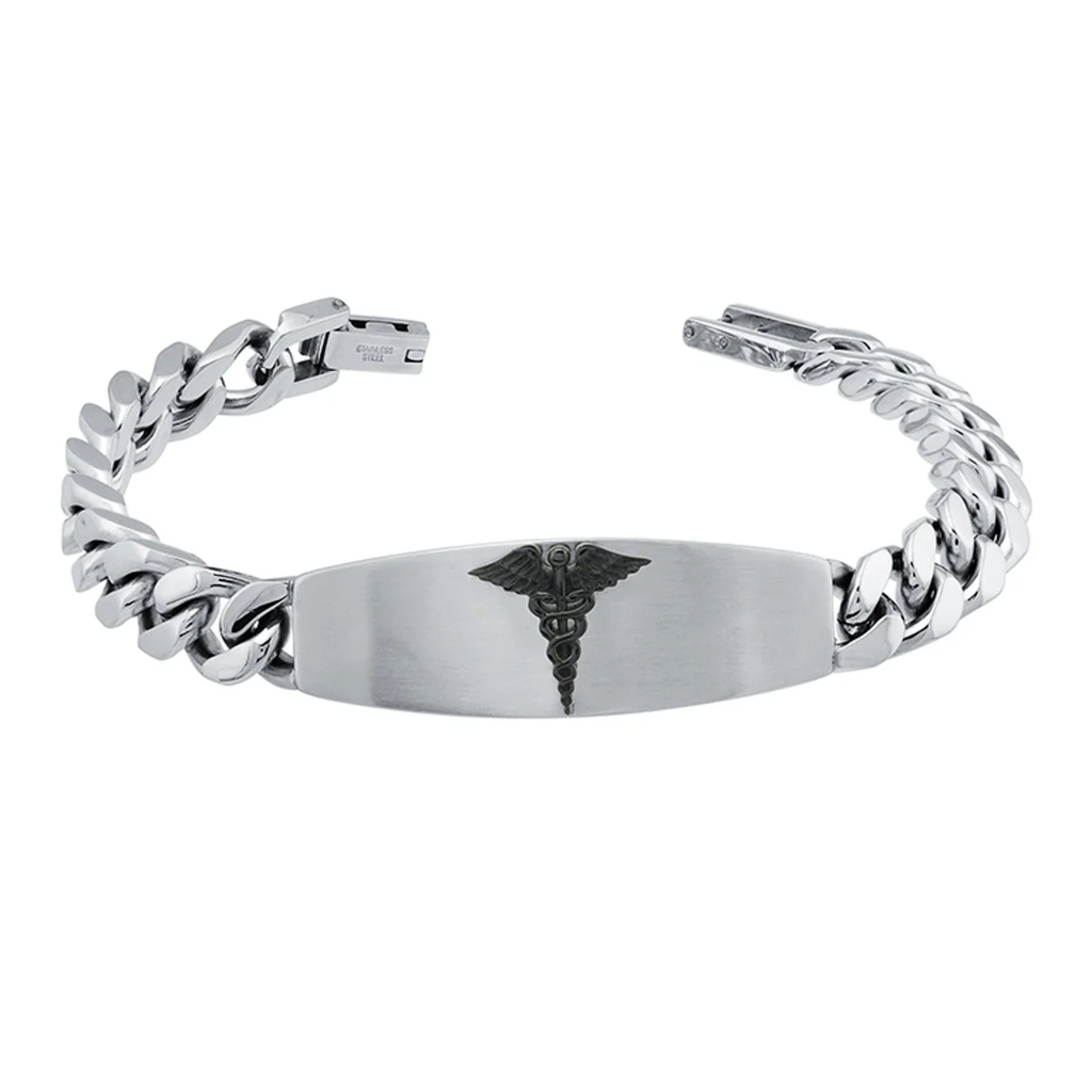 Bracelet gourmette médical, acier inoxydable 2 tons (blanc et noir) - SMAB15 - Italgem Steel
