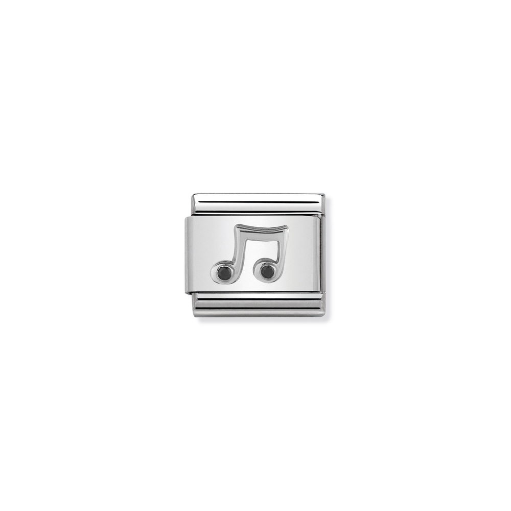 Maille classique note de musique, acier inoxydable, argent, zircons noirs - 33031108 - NOMINATION