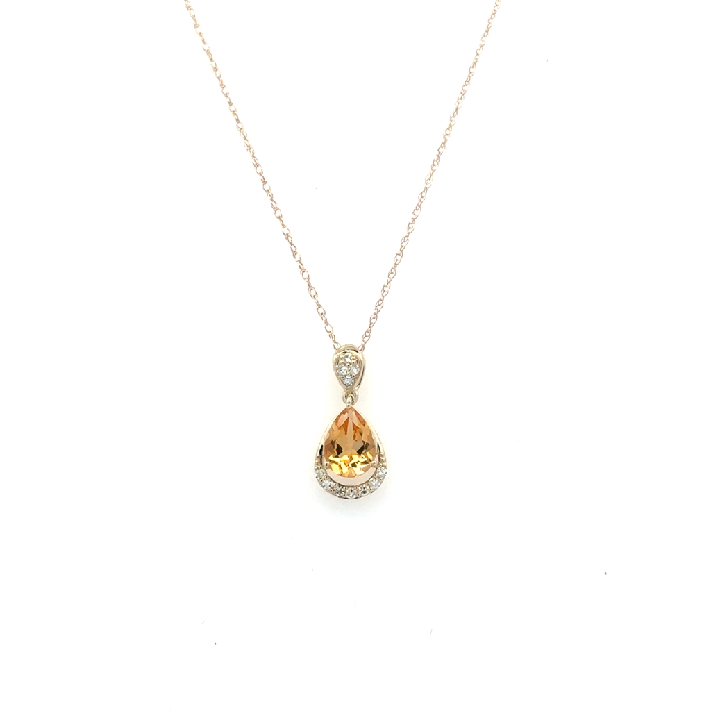 Pendentif or jaune 10 carats, citrine, 8 points de diamant total