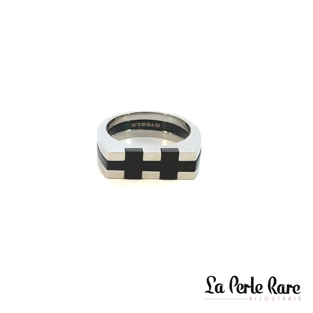 Bague acier 2 tons (blanc/noir) - 170-R330-9.5 - Steelx