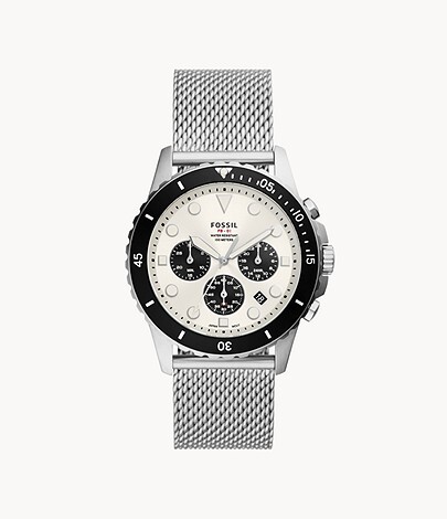 Montre acier 2 tons (blanc/noir), fond beige/noir - FS5915 - Fossil