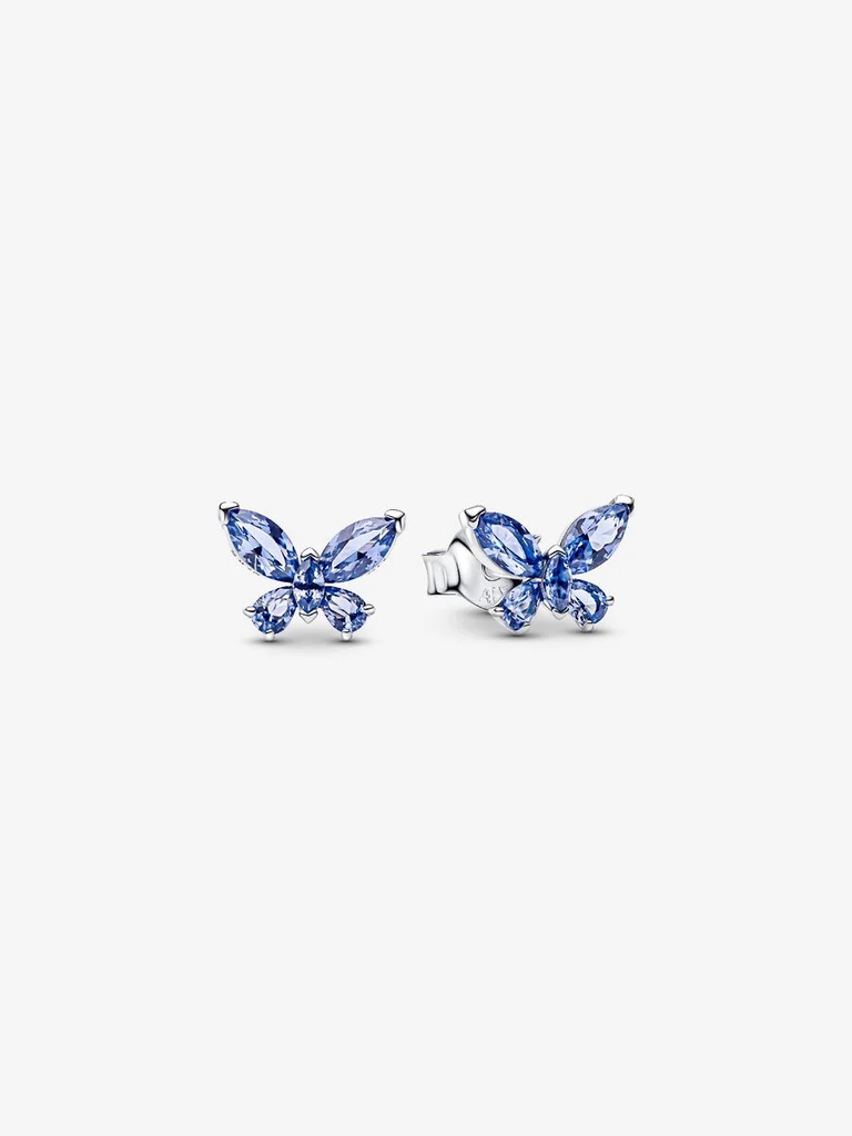 Boucles d'oreilles fixes papillons, argent, cristaux bleus