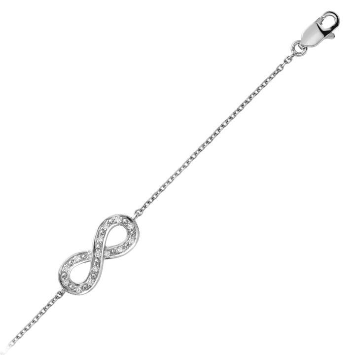 Bracelet symbole de l'infini, or blanc 10 carats, 4 points de diamant total - 04-0410888 - Rnb