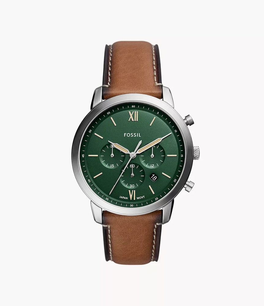 Montre chronographe, cuir brun, acier inoxydable, fond vert - FS5963 - Fossil