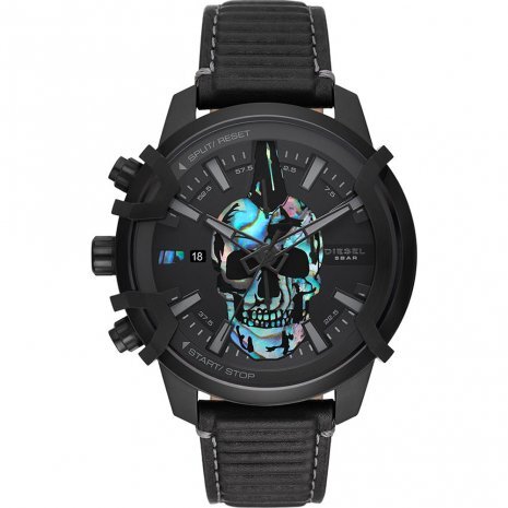 Montre Griffed, acier noir, cuir noir, crâne - DZ4576 - Diesel