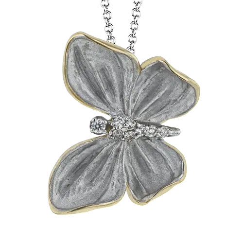 Pendentif papillon or 2 tons (blanc/jaune), 6 pts dia tot - DP267-G - Simon G