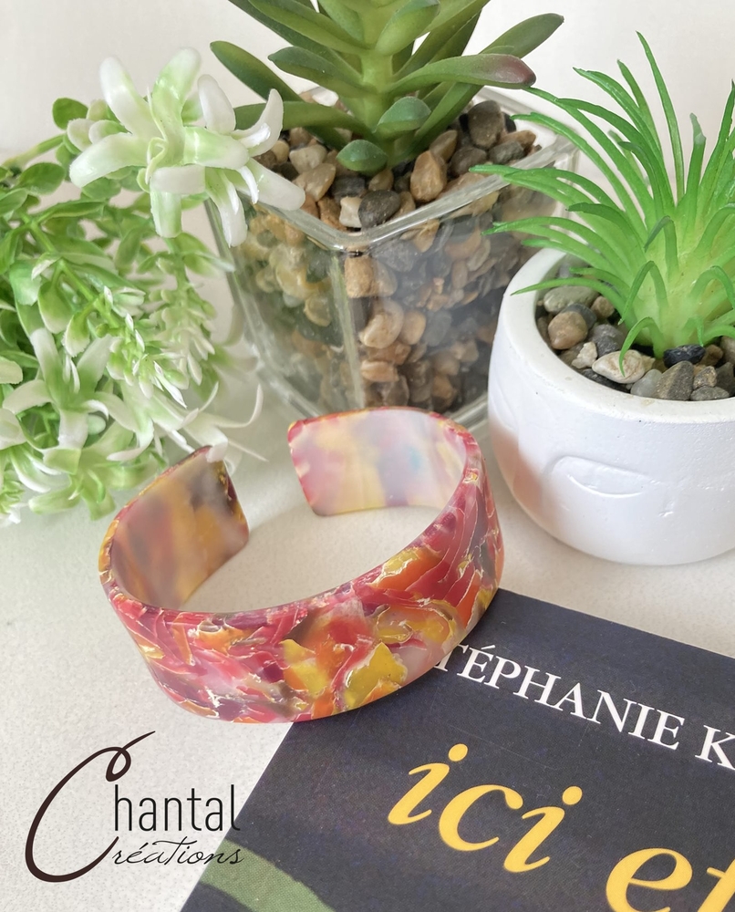 Bracelet rigide ouvert Manijka flamme, argile polymère - 25-BR-2 - Création Chantal