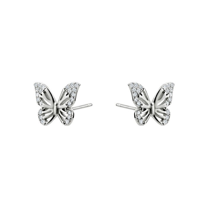 Boucles d'oreilles fixes papillons, argent, zircons incolores - E4162 - Création Gl