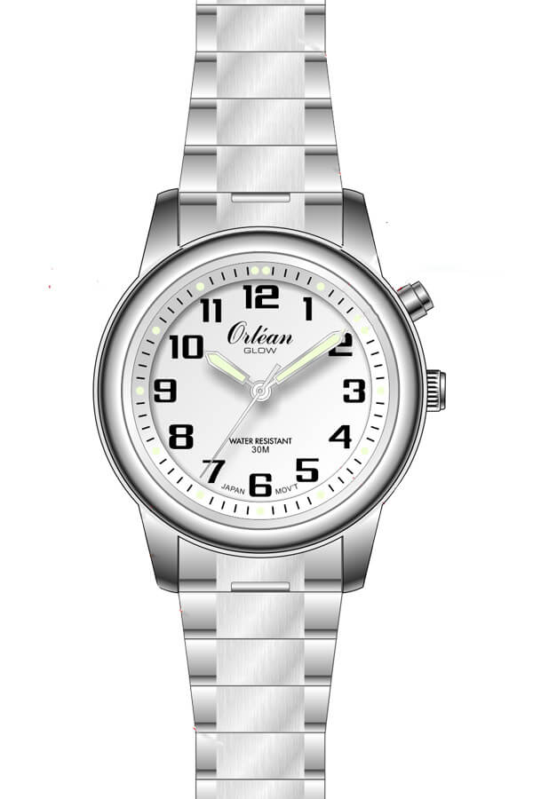 Montre extensible, acier inoxydable, fond blanc - ME3644 - Orlean