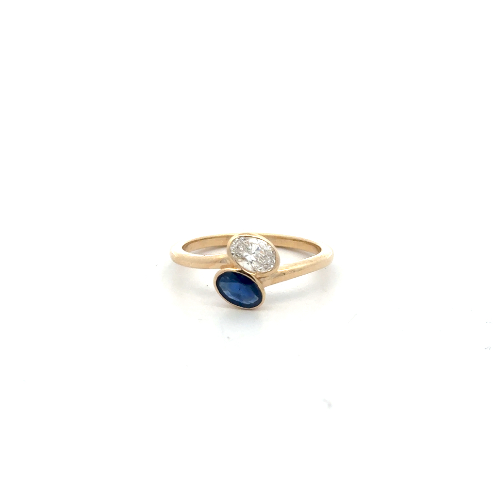 Bague or jaune 10 carats, saphir, diamant de laboratoire de 50 points