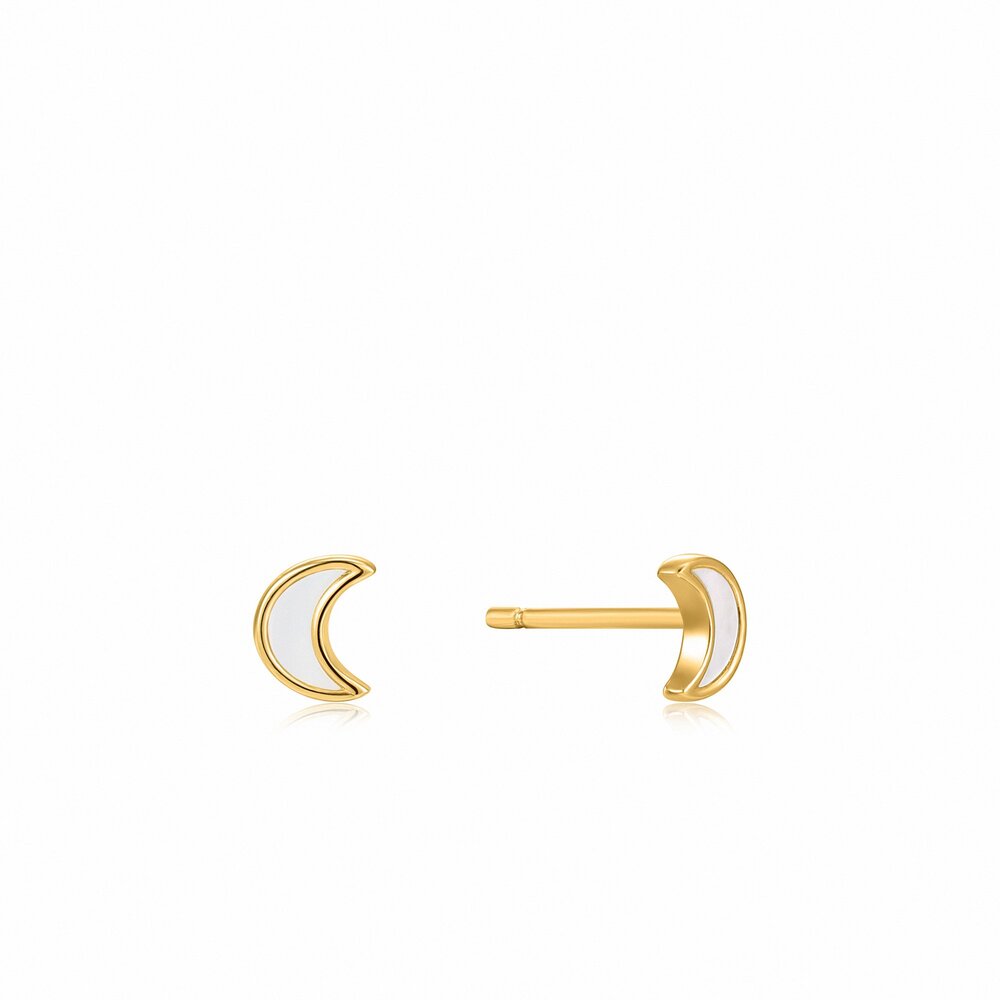 Boucles d'oreilles fixes lunes en argent doré et nacre - E030-01G - Ania Haie