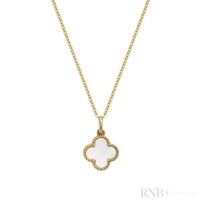 Pendentif de style Van Cleef, or jaune 10 carats, nacre de perle