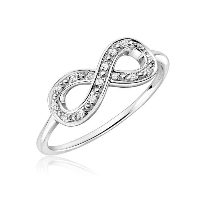 Bague symbole de l'infini, or blanc 10 carats, 5 points de diamant total - 02-0410888 - Rnb