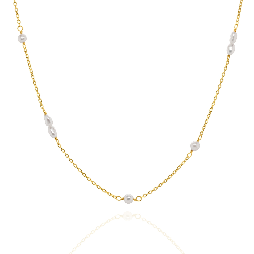 Collier argent finition doré, perles d'eau douce Collier argent finition doré, perles d'eau douce