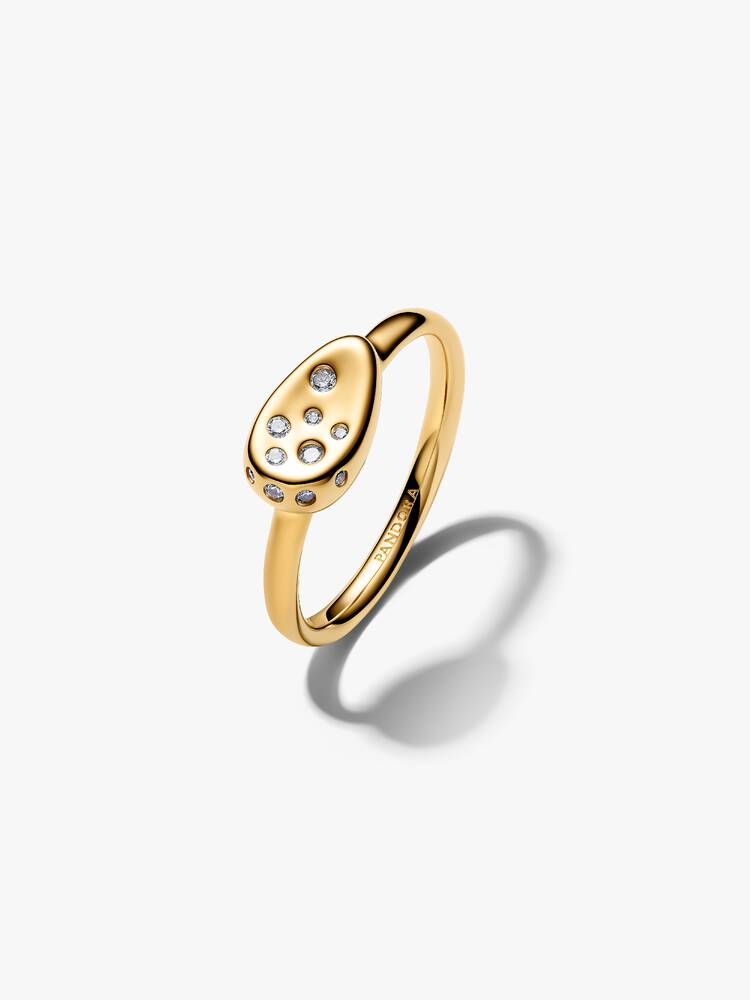 Bague chevalière ovale, métal unique plaqué d'or 14 carats, zircons incolores