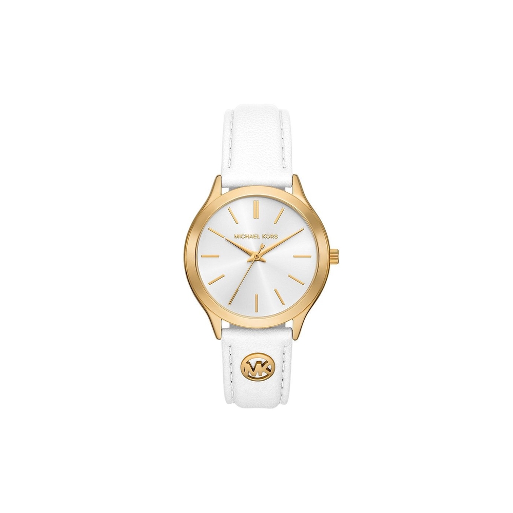 Montre cuir blanc, acier inoxydable doré, fond blanc - MK7544 - Michael Kors