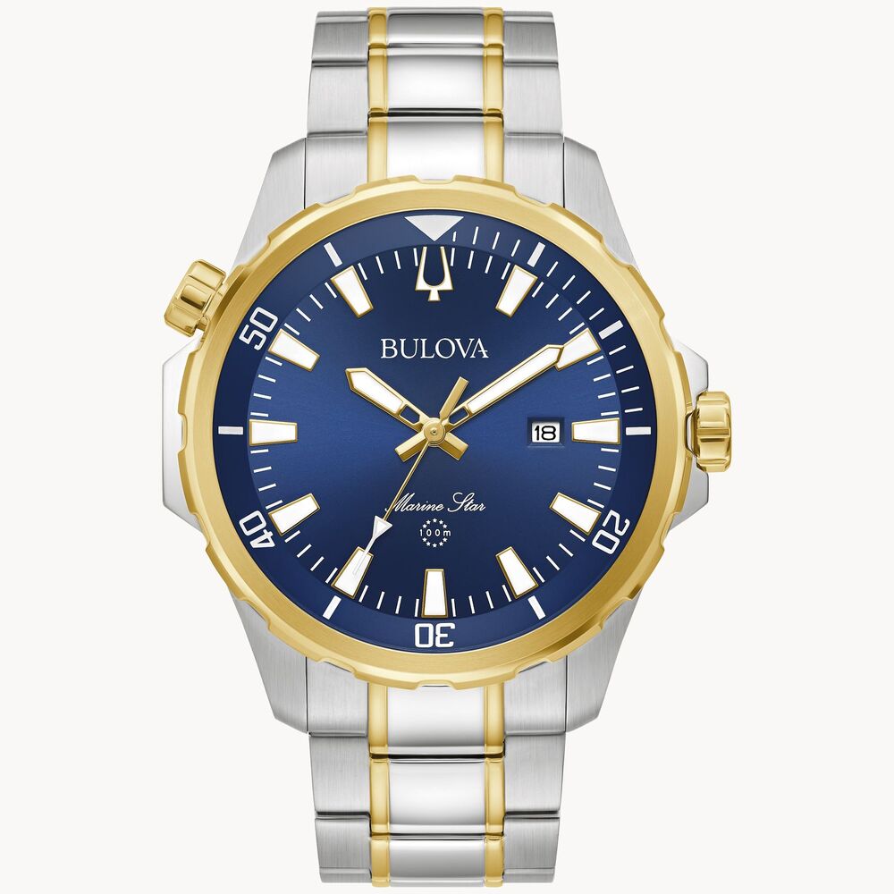 Montre acier inoxydable 2 tons (blanc et jaune), fond bleu - 98B384 - Bulova