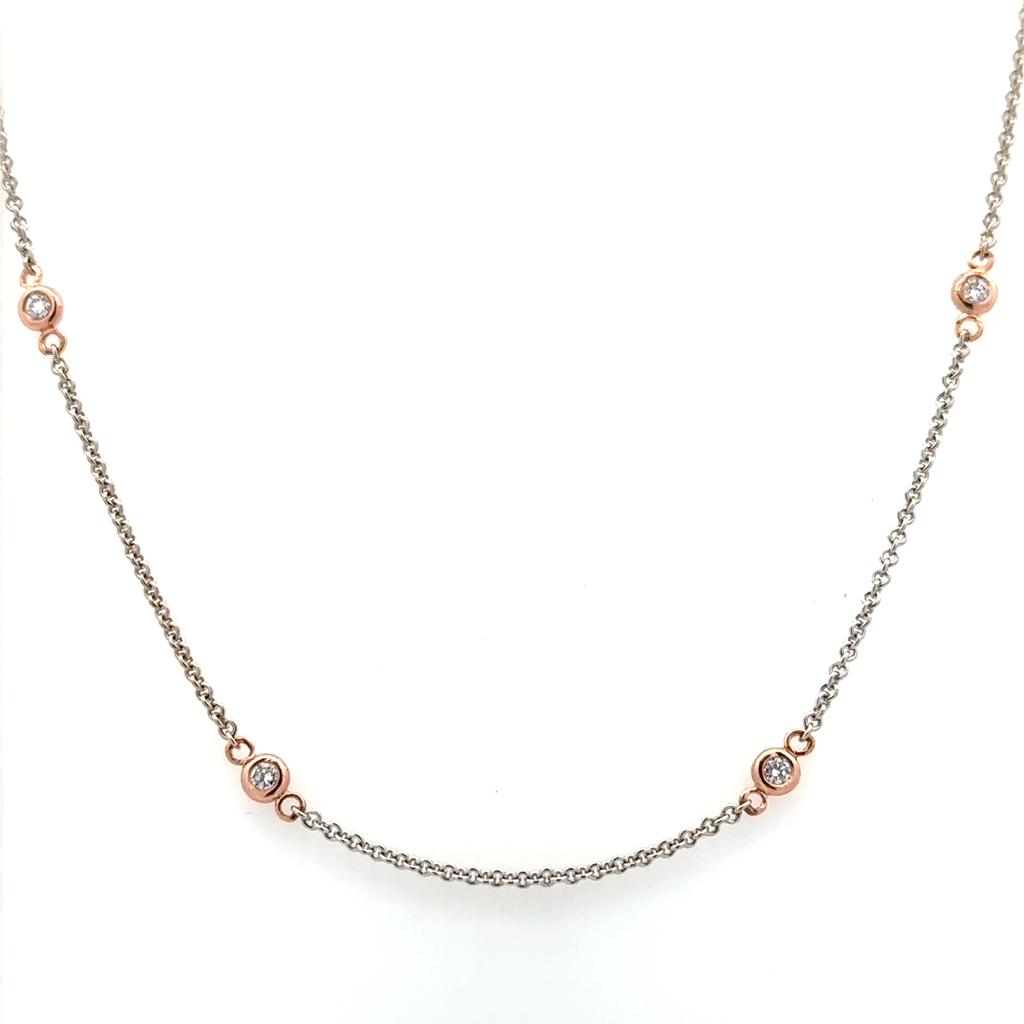 Chaîne or 2 tons (blanc et rose) 14 carats, 24 points de diamant total - FPD4103-8S - Exclusivités