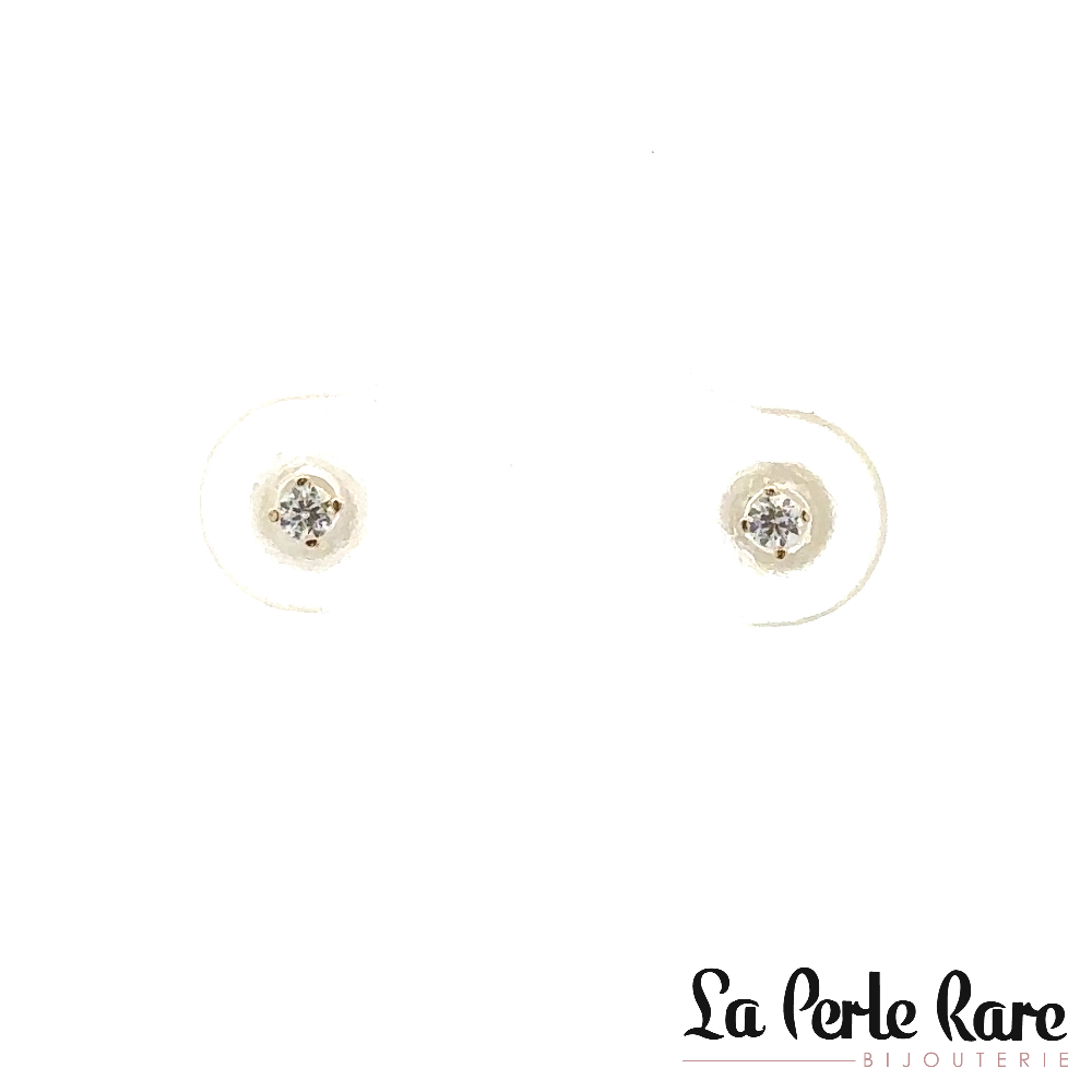 Boucles d'oreilles fixes or jaune 10 carats, zircons incolores, 2 millimètres - 10369-2J - Exclusivités