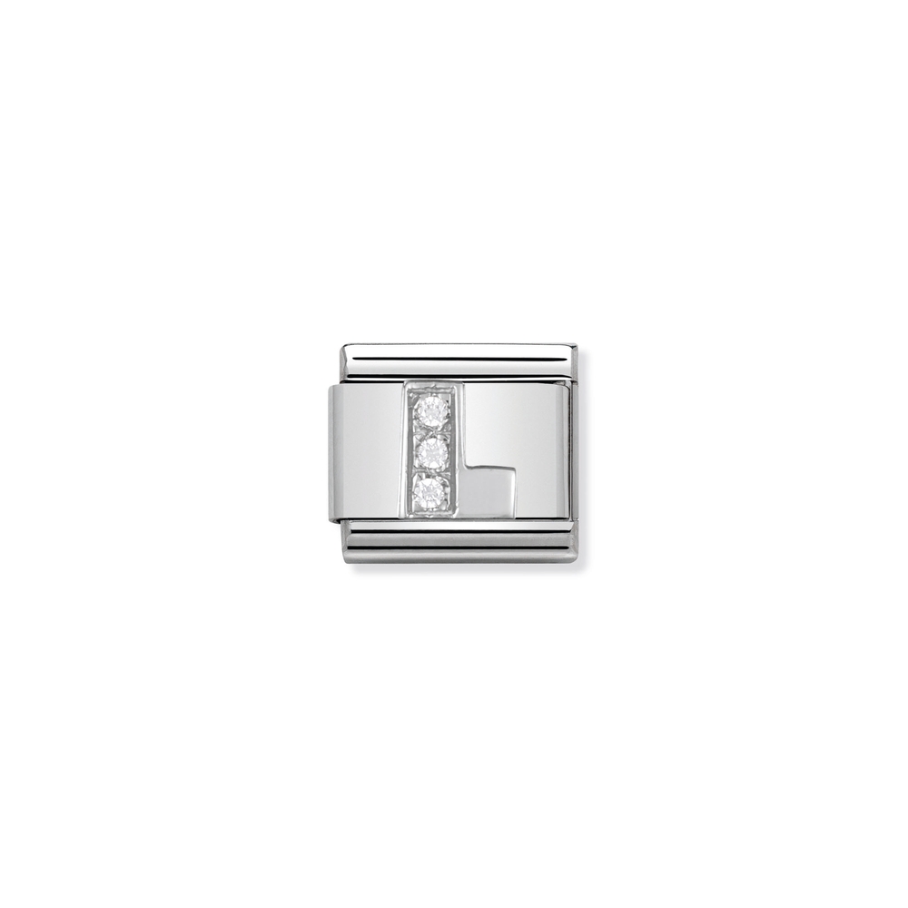 Maille classique lettre L, acier inoxydable, argent, zircons incolores - 33030112 - NOMINATION