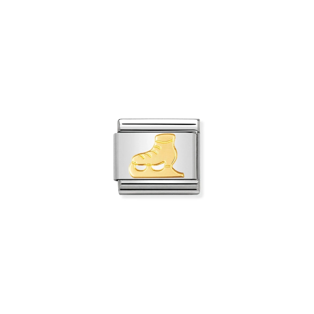Maille classique patin à glace, acier inoxydable, finition or jaune 18 carats