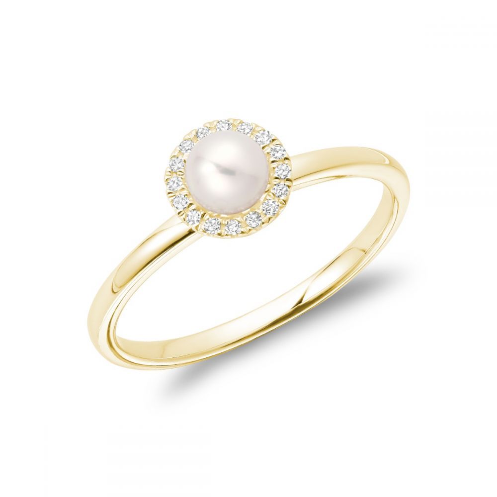 Bague or jaune 10 carats, perle, 5 points de diamant total - 02-0410PL10Y - Rnb