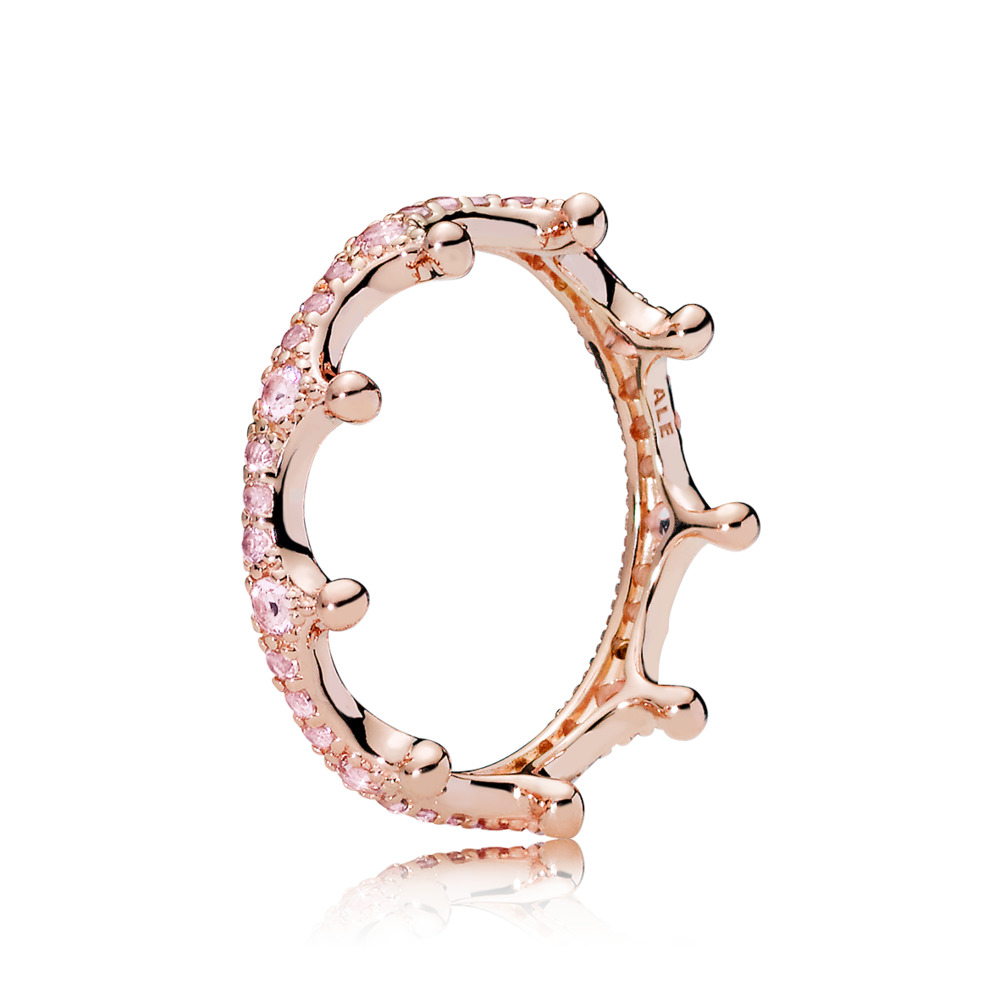 Bague couronne scintillante, cristaux rose, rose - 187087NPO-52 - Pandora