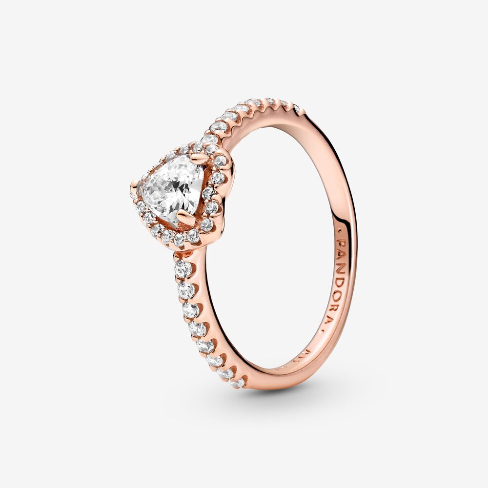Bague coeur surélevé scintillant, métal unique plaqué d'or rose 14 carats, zircons incolores Bague coeur surélevé scintillant, métal unique plaqué d'or rose 14 carats, zircons incolores